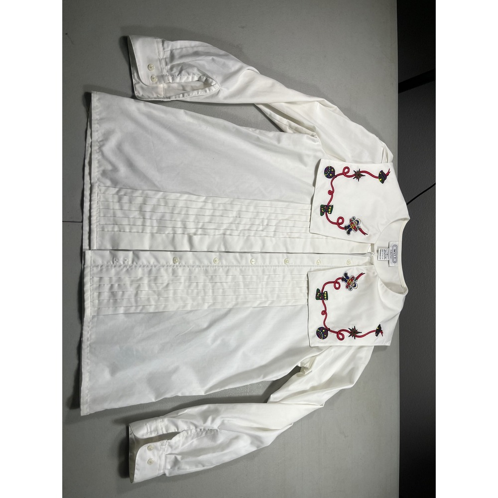 Vintage WIT Collection Size 8 White Christmas Embroidered Novelty Bib Blouse